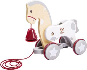 צעצוע משיכה ועידוד הליכה: סוס פוני עם ראש עולה/יורד ופעמון