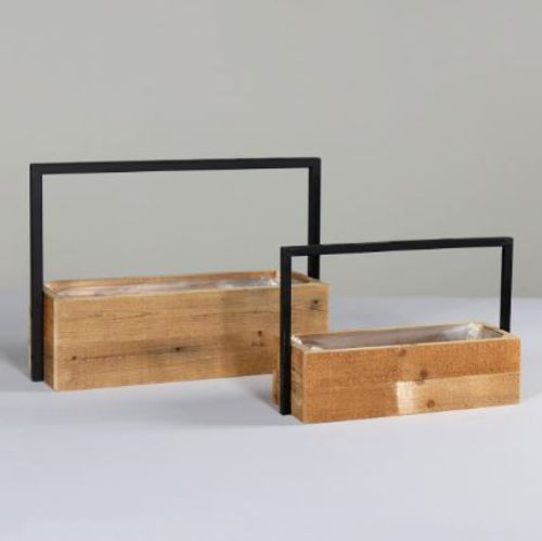  מגש עץ מסגרת מתכתית  WOODEN TRAY L