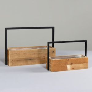  מגש עץ מסגרת מתכתית  WOODEN TRAY L