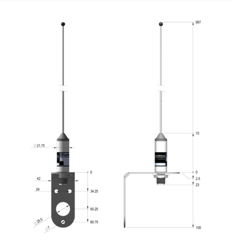 אנטנת VHF AC ANTENNAS ליאכטה – תקריב אנטנה ותושבת