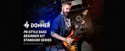 ערכת גיטרה בס DJB-510 הכוללת תיק נשיאה + רצועה + כבל + משענת אגודל + שיעורי אונליין | בצבע סאנברסט מבית DONNER