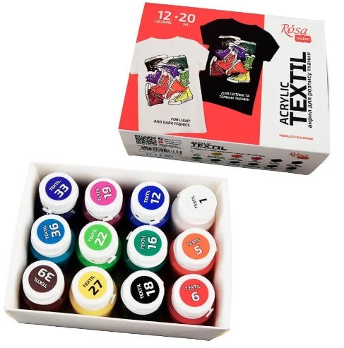 סט 12 צבעי בד ROSA TALENT ACRYLIC TEXTILE