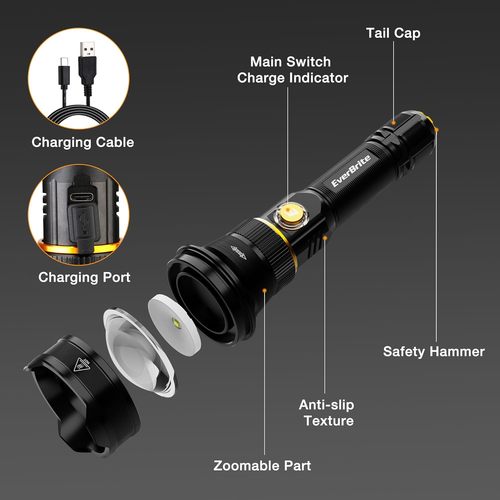 פנס יד נטען LM 1000 אלומיניום EVERBRITE E011180