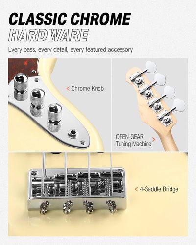 ערכת גיטרה בס DJB-510 הכוללת תיק נשיאה + רצועה + כבל + משענת אגודל + שיעורי אונליין | בצבע לבן מבית DONNER