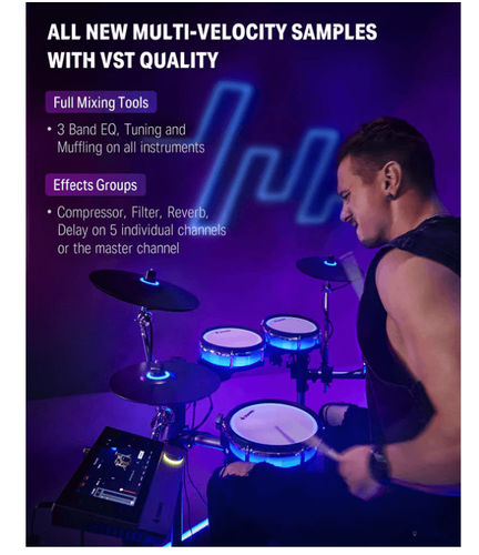 מערכת תופים אלקטרונית מרהיבה עם מסך טאץ' BACKBEAT ותאורת לדים מבית DONNER