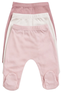 שלישיית מכנסי תינוק עם רגליות 100% כותנה NB - ורוד/אופוויט/ורוד עתיק