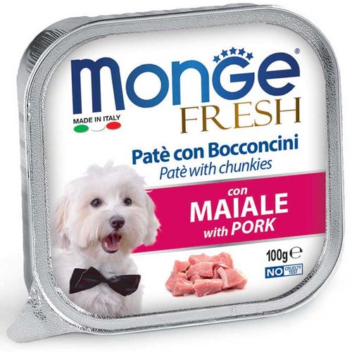 מעדן מונג' פרש פטה ונתחי חזיר לכלב 100 גרם Monge