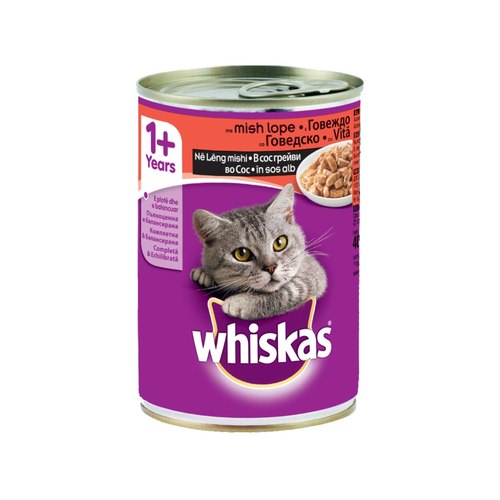 שימור וויסקאס בקר לחתול בוגר 400 גרם WHISKAS