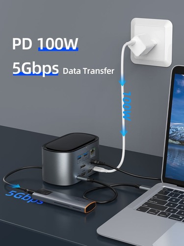 תחנת עגינה Cabletime 13In1 Triple Monitor USB C Docking Station With Power Delivery כולל מקום לחיבור SSD 