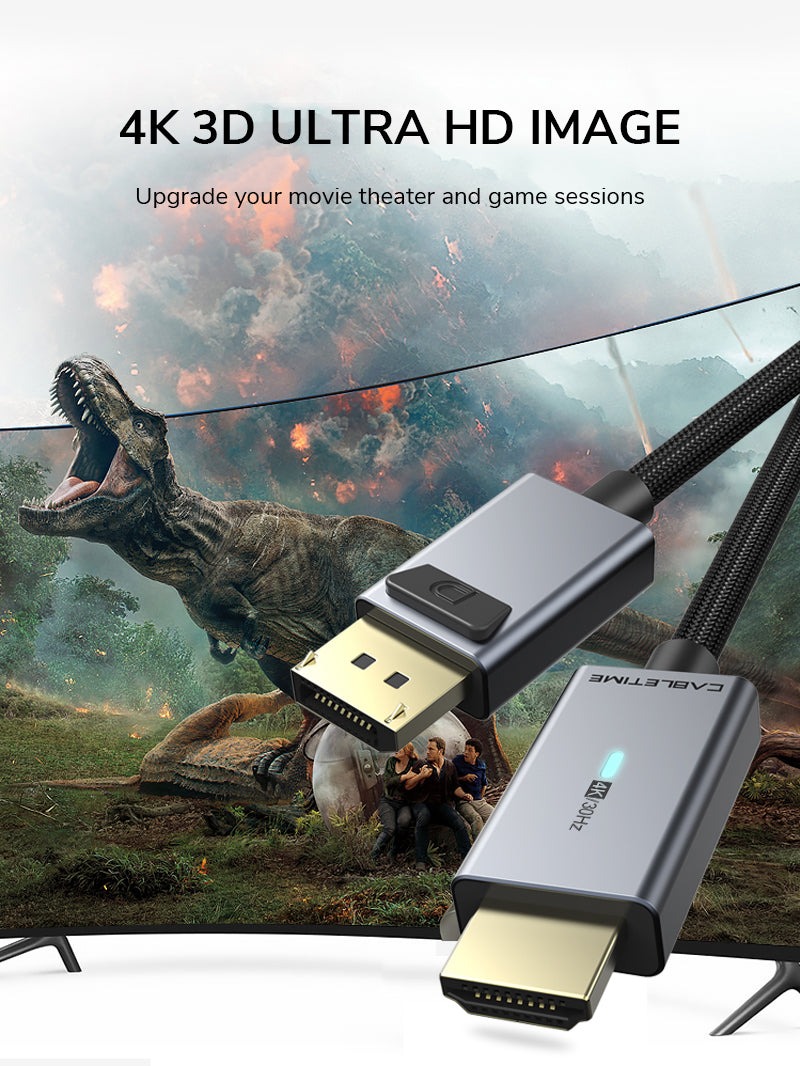 כבל  1.8 DP To HDMI Converter Cable 4K 30Hz