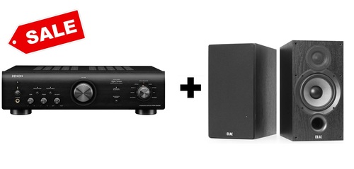 מגבר סטריאו DENON PMA600+זוג רמקולים מדפיים ELAC DEBUT B6.2 
