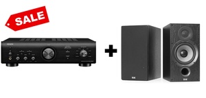 מגבר סטריאו DENON PMA600+זוג רמקולים מדפיים ELAC DEBUT B6.2