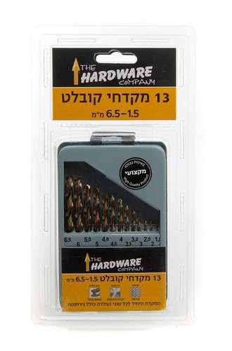  סט מקדחי HSS קובלט 13 יח' בקופסת פח 