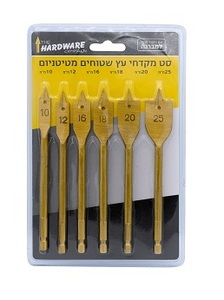  סט מקדחי עץ שטוחים/פרפר מטיטניום, חיבור מהיר למברגה 6 יח