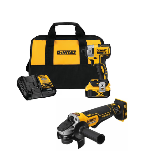 סט כלים 18V נטען משחזת זווית + מברגת אימפקט + סוללות 5 אמפר + מטען ותיק בינוני - DEWALT 4790