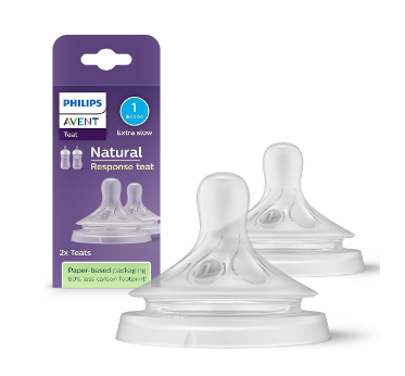 זוג פטמות האכלה לבקבוקי Avent Natural Response - גילאי 0+, זרימה שלב 1