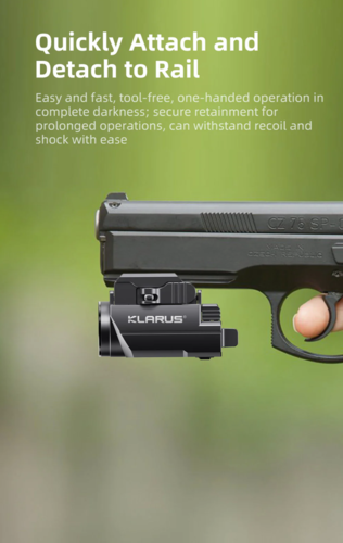 פנס כולל ציין לייזר טקטי לאקדח  KLARUS GL2 1000 Lumens Compact Tactical Rail Light