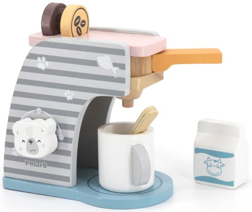 מכונת קפה/אספרסו מעץ מלא עם 3 קפסולות, ספל, כפית וקרטון חלב