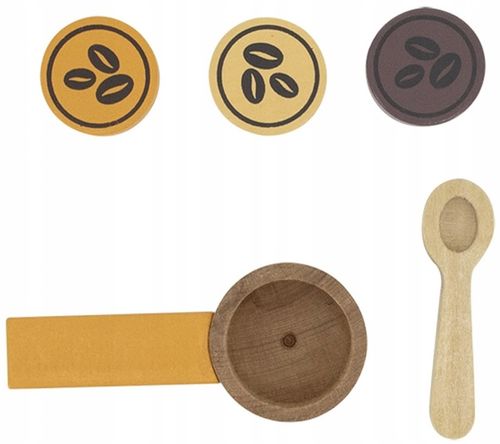 מכונת קפה/אספרסו מעץ מלא עם 3 קפסולות, ספל, כפית וקרטון חלב