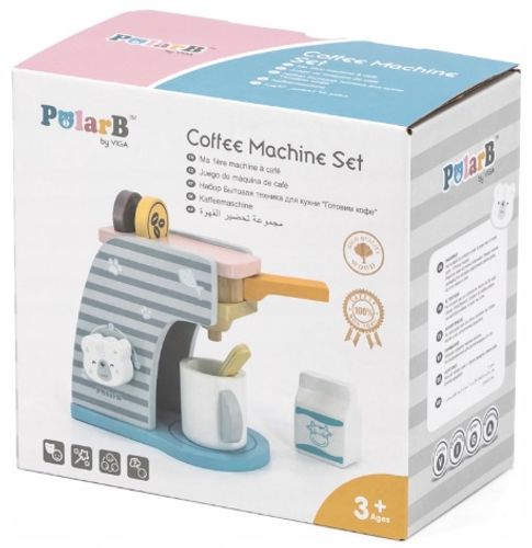 מכונת קפה/אספרסו מעץ מלא עם 3 קפסולות, ספל, כפית וקרטון חלב