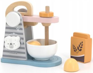 סט מיקסר מעץ מלא עם קערה, קמח וביצה