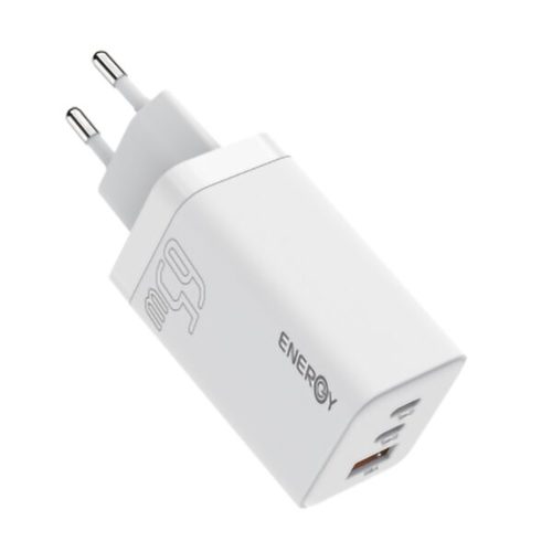 מטען מהיר פרימיום עם 3 יציאות USB כבל USB-C 65W ENERGY