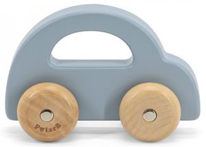 מכונית עם גלגלים מסתובבים מעץ מלא - כחול