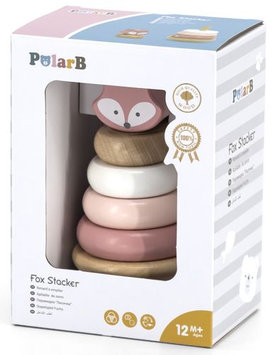 מגדל טבעות מעץ מלא 6 חלקים - שועל