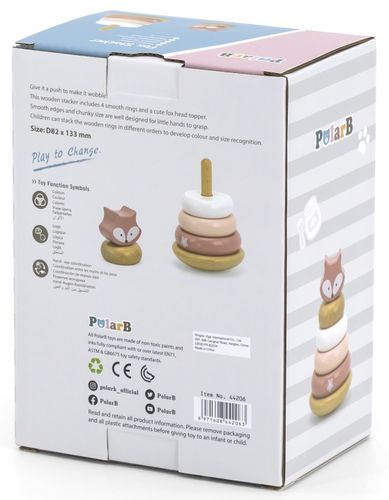 מגדל טבעות מעץ מלא 6 חלקים - שועל