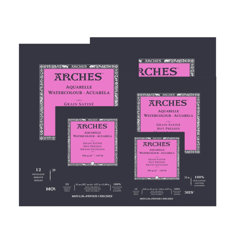 בלוק נייר 100% כותנה לצבעי מים מבית ARCHES כבישה חמה, 12 דפים, 300 גר