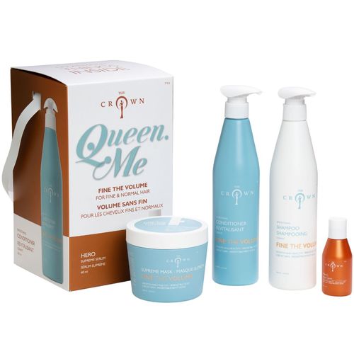 מארז QUEEN ME לשיער דק וחסר נפח שמפו+ מרכך+ מסכה+ סרום דה קראון