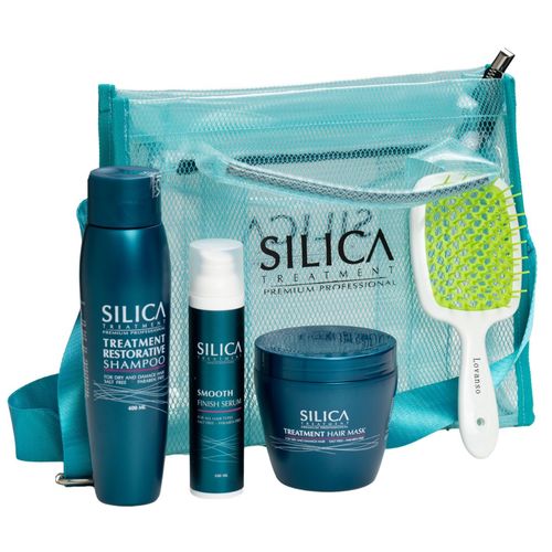 ערכת מוצרים לשיקום השיער לאחר החלקה SILICA שמפו+מסכה+סרום סיליקה+מברשת שיער