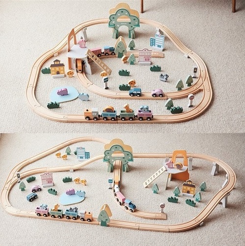 סט רכבת מעץ מלא 90 חלקים