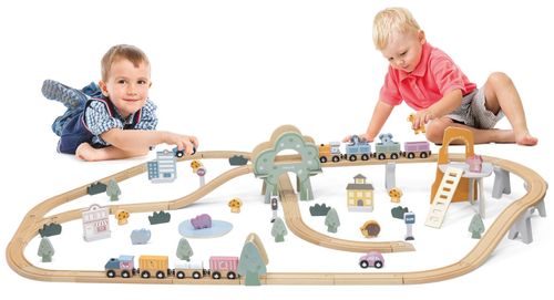 סט רכבת מעץ מלא 90 חלקים