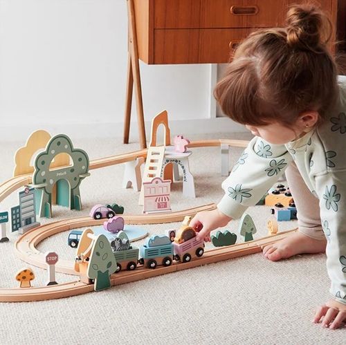 סט רכבת מעץ מלא 90 חלקים