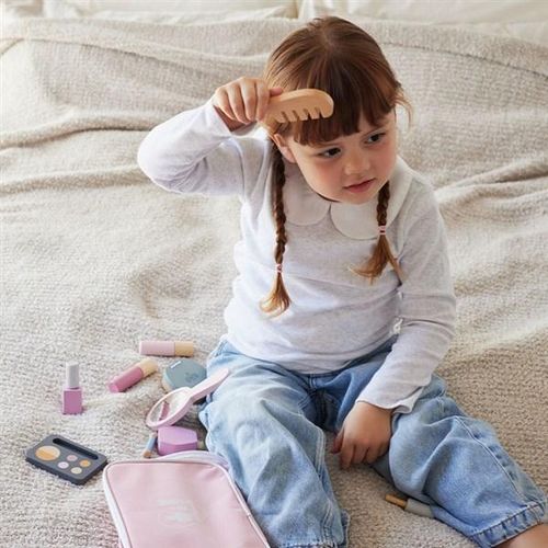 תיק איפור מעוצב עם 12 אביזרים מעץ מלא למשחקי דמיון