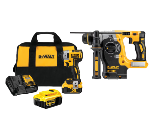 סט כלים 18V נטען פטישון + מברגת אימפקט + סוללות 5 אמפר + מטען ותיק בינוני - DEWALT 5379
