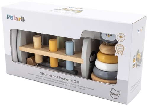 סט מגדל טבעות 6 חלקים + הך פטיש 6 פינים עם פטיש מעץ מלא - פינגווין