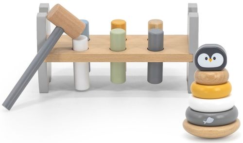 סט מגדל טבעות 6 חלקים + הך פטיש 6 פינים עם פטיש מעץ מלא - פינגווין