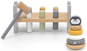 סט מגדל טבעות 6 חלקים + הך פטיש 6 פינים עם פטיש מעץ מלא - פינגווין