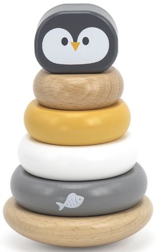 סט מגדל טבעות 6 חלקים + הך פטיש 6 פינים עם פטיש מעץ מלא - פינגווין