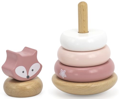 סט מגדל טבעות 6 חלקים + הך פטיש 6 פינים עם פטיש מעץ מלא - שועל ורוד