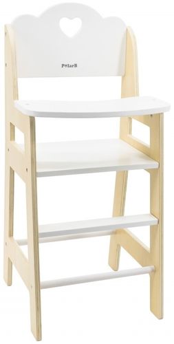 כיסא גבוה לבובה מעץ מלא - לבן/עץ טבעי