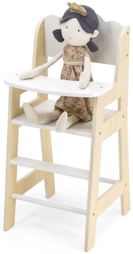 כיסא גבוה לבובה מעץ מלא - לבן/עץ טבעי