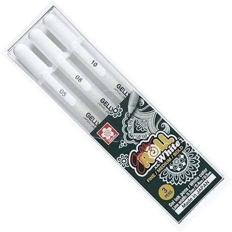 3 עטים לבנים SAKURA GELLY ROLL עובים שונים