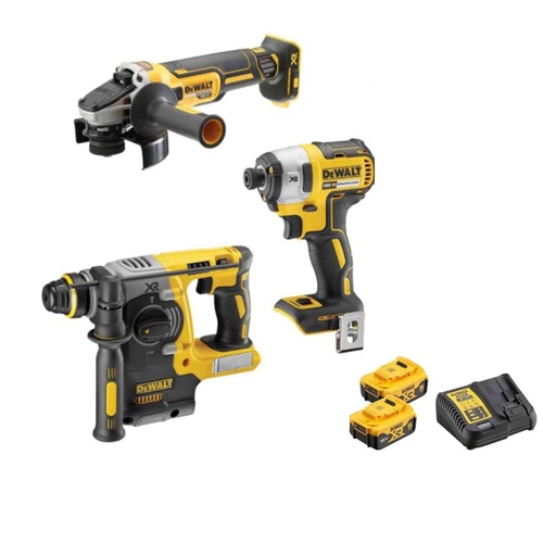 סט פטישון + מברגת אימפקט + משחזת 18V +  שתי סוללות 5.0AH DEWALT