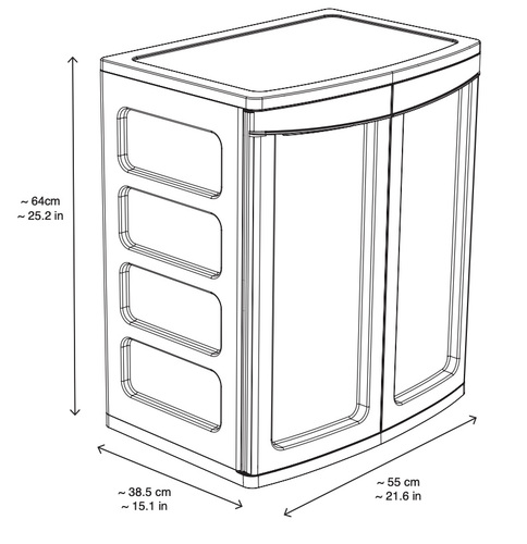 ארון שירות | ארון שירות פלסטיק | ארון שירות דקורטיבי נמוך | דגם דקורטיבי | צבעים שחור - אפור| תוצרת ישראל