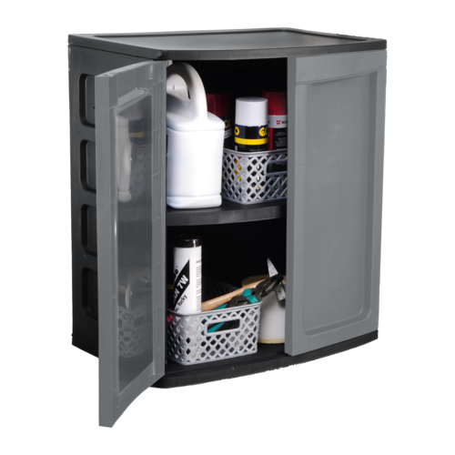 ארון שירות | ארון שירות פלסטיק | ארון שירות דקורטיבי נמוך | דגם דקורטיבי | צבעים שחור - אפור| תוצרת ישראל