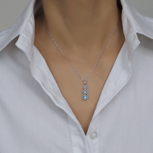 שרשרת ותליון בלו טופז ויהלומים מזהב 14K