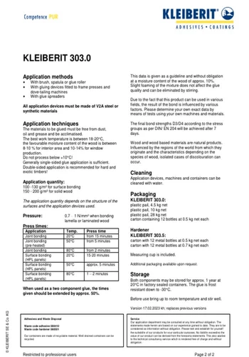 עלון מידע דבק נגרים פלסטי D3 חזק ומקצועי, לבן - Kleiberit 01